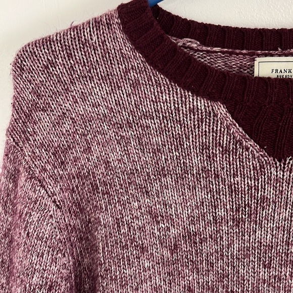 Frank & Oak Burgundy Two-Tone Cotton-Wool Blend Sweater - Picture 4 of 9